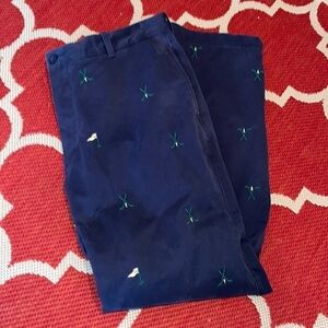 Vintage men’s j crew navy chinos embroidered golf pants preppy 36x30 critter